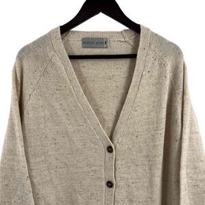 Stitch Play Cream Wool Blend Gold Metallic Thread Grandpa Cardigan Size S